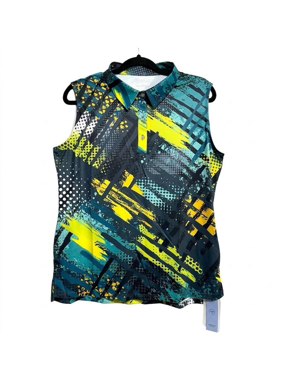 Acegolfs Women's Sleeveless Golf Polo Shirt Size XL Abstract Neon Geometric NWT